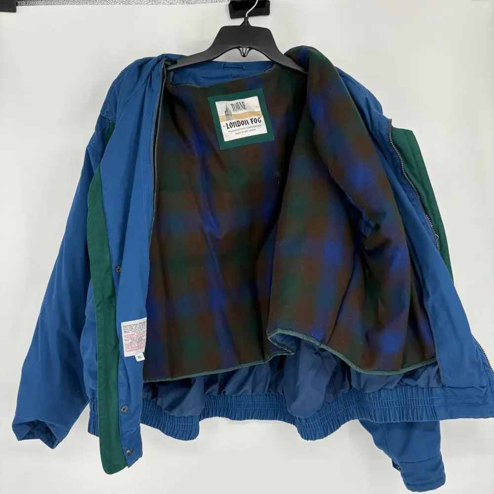 Vintage Mens London Fog Towne Blue Full Zip Lined Ski Puffer Coat Size XL‎